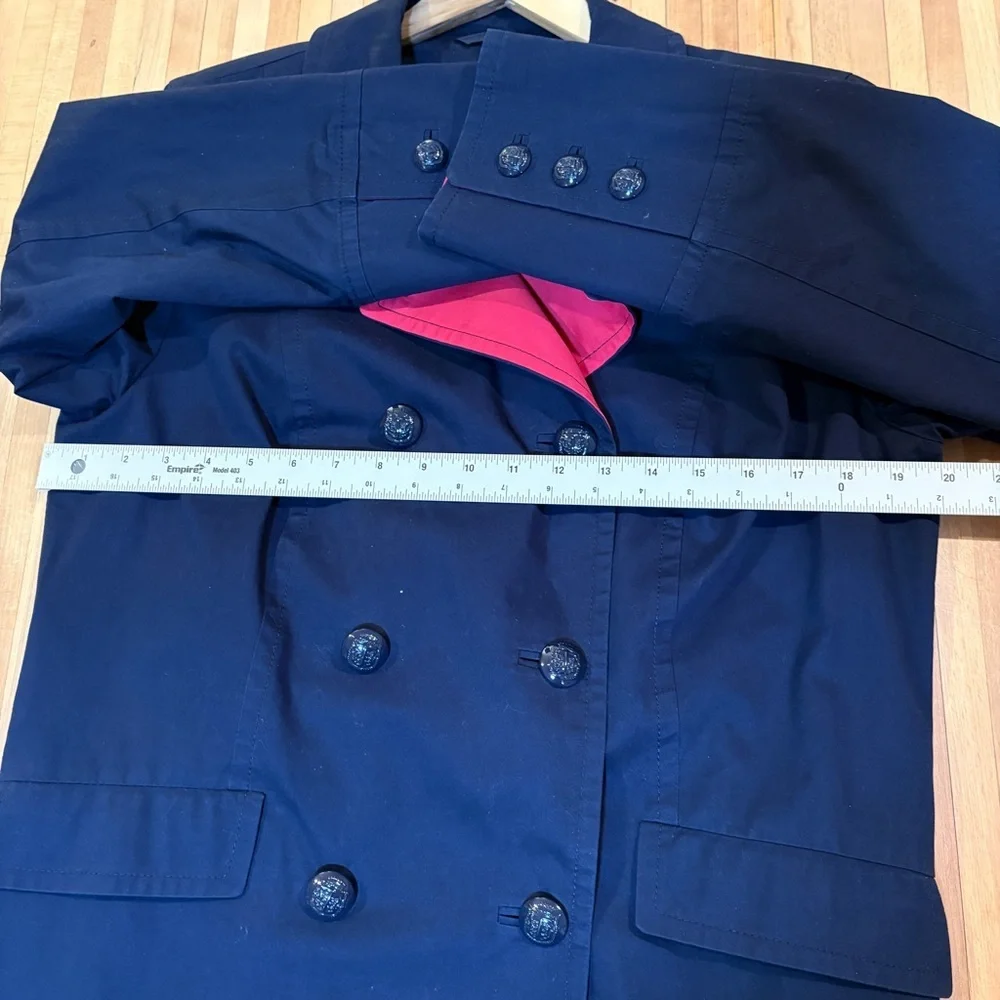 Talbots Navy Blue Cotton Peacoat Jacket Double Breasted Nautical Preppy - Picture 8 of 9